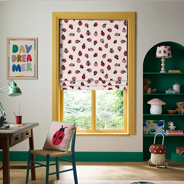 Kids room with ladybugs design roman blind from Wee Blue Bell collection