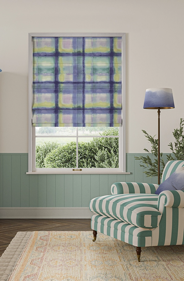 Room with green check roman blind from Bluebellgray collection