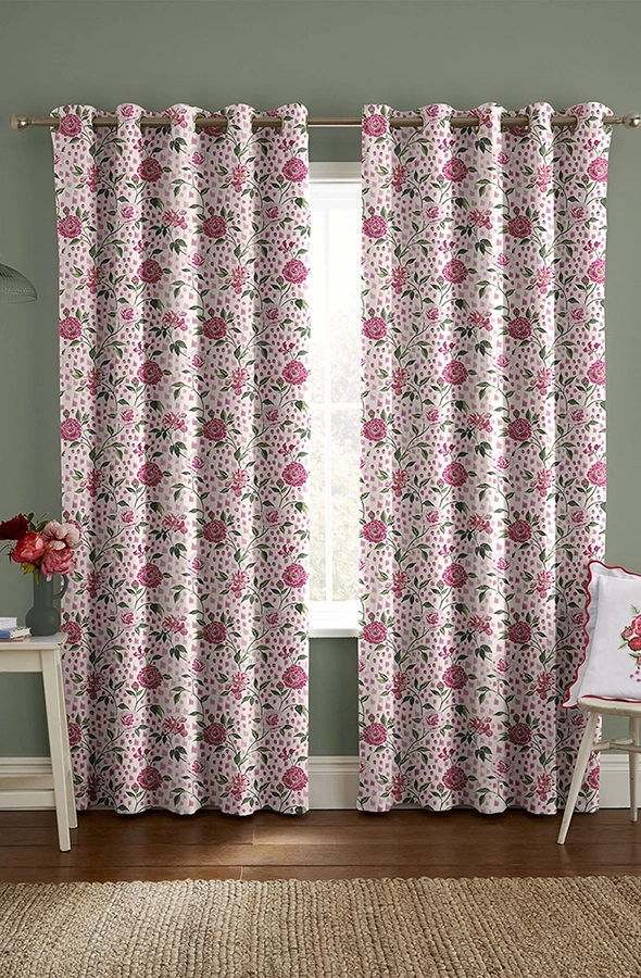 Room with pink flower curtains from Cath Kidston