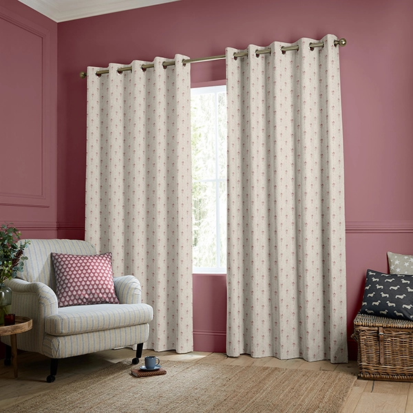 Room with pink floral design curtain from Emily Bond