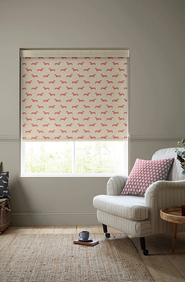 Room with red dogs roller blind from Emily Bond
