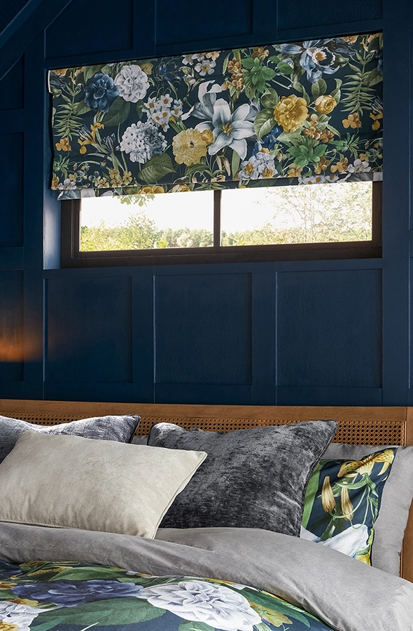 Room with floral roman blind from Graham & Brown