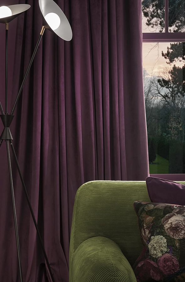 Room with plain mulberry curtain form Graham & Brown