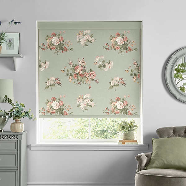 Room with green floral roller blind from Laura Ashley
