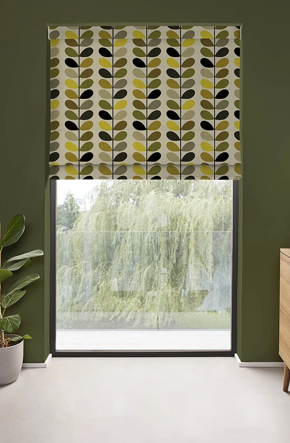 Room yellow geometric design roman blind with from Orla Kiely