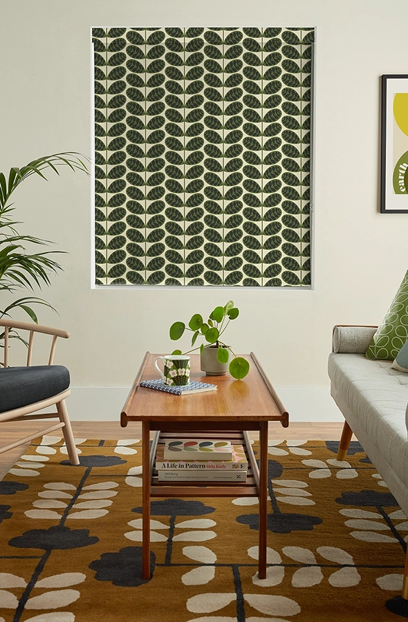 Room with rich stem design of roman blind form Orla Kiely