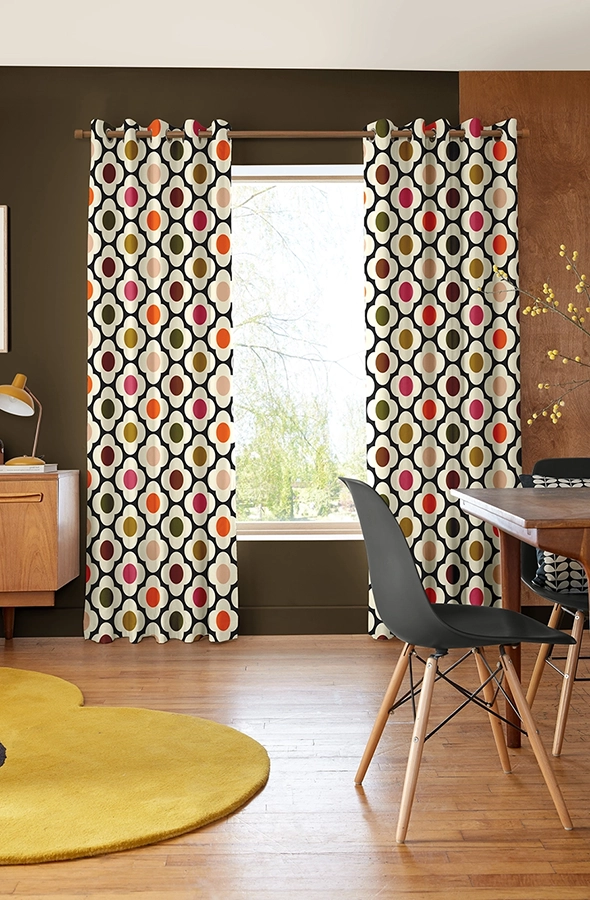 Room with flower red design curtains blind from Orla Kiely