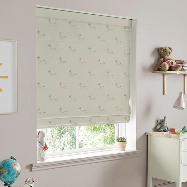 Room with green ponies roman blind from Sophie Allport