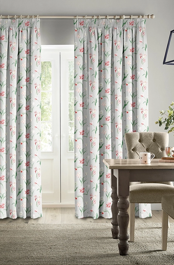 Room with flower design grey curtains from Sophie Allport