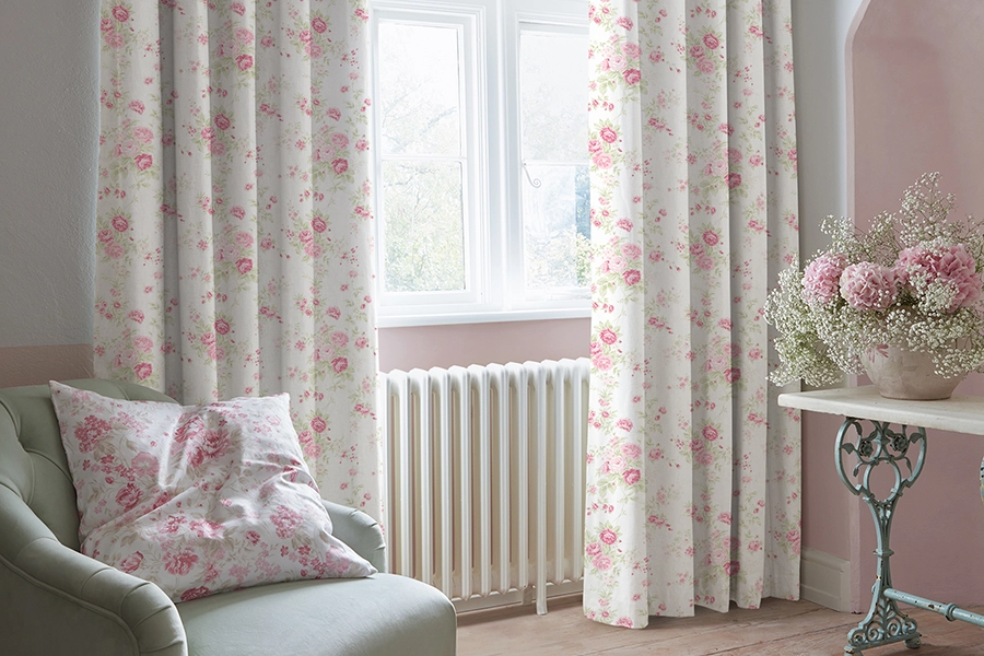 Room with white floral curtains from Shabby Chic from Rachel Ashwell