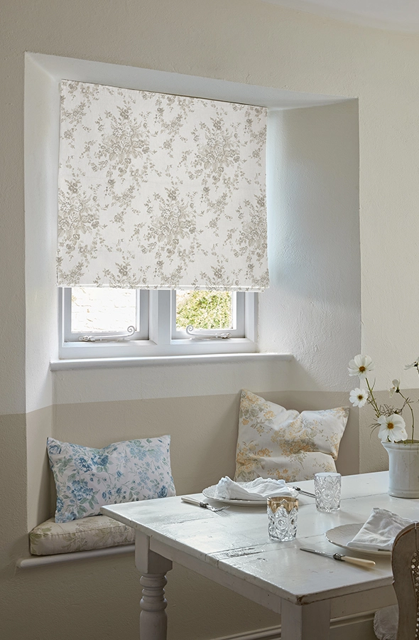 Room with warn natural floral roman blind by Shabby Chic by Rachel Ashwell