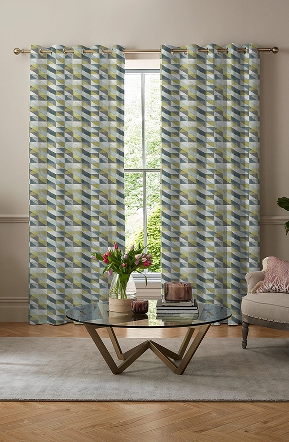 Room yellow geometric design curtains with from Voyage Maison