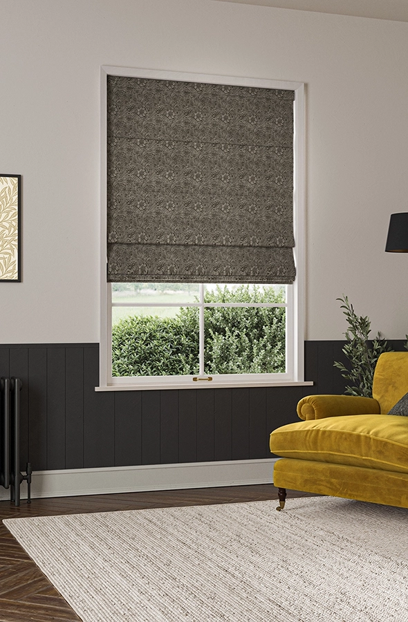 Room with brown roman blind from William Morris at Home