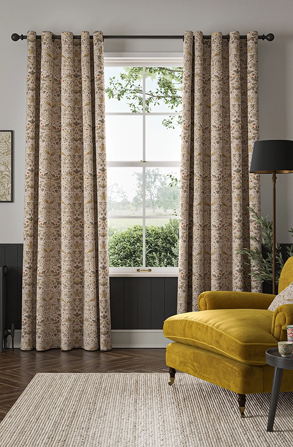 Room with yellow floral curtains blind from William Morris at Home