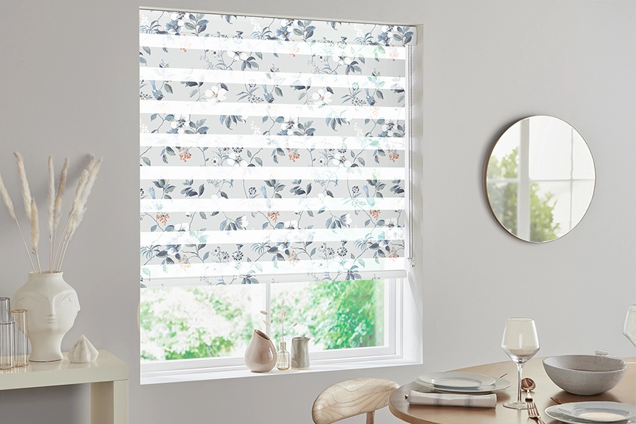 Dinging room with floral day and night blinds from Edit Fifty50 Collection