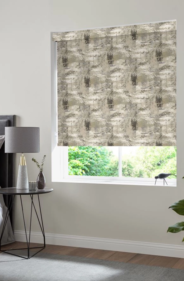 Room with abstract pattern roller blind from illumin8 Rollers Collection