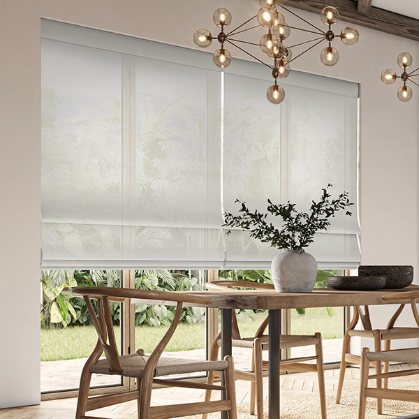 Dining room with sheer roman blind from Simply Softs volume 2 collection