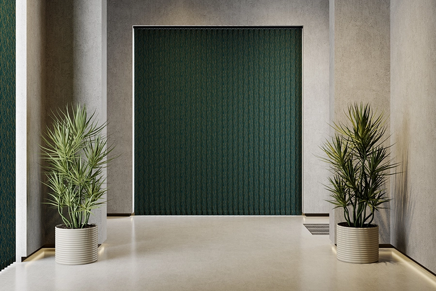 Bedroom with white vertical blinds from illumin8