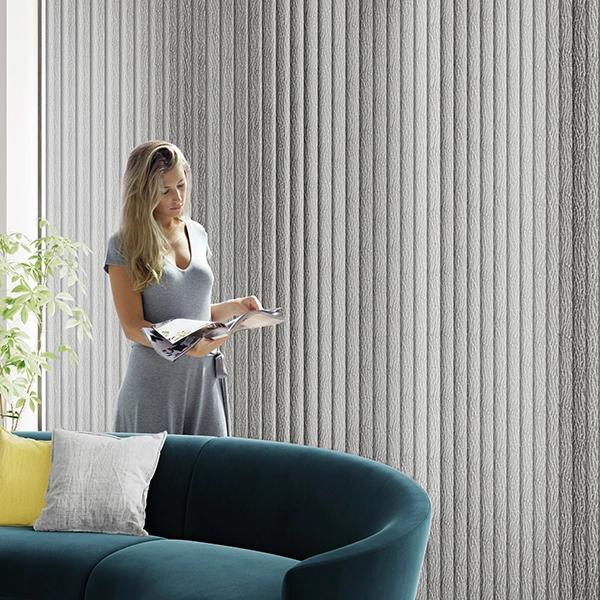 Bathroom with fire-redardant verical blinds from illumin8